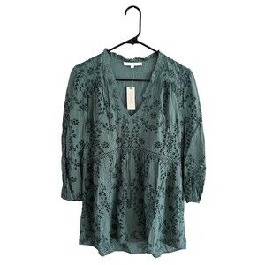 Anthropologie Daniel Rainn Eyelet Boho Tunic Blouse Women Size S Green New